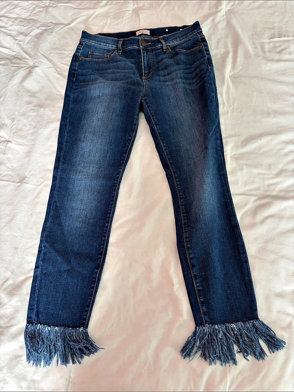 LOFT Wide Leg Fringe Jeans Size 8 in Blue